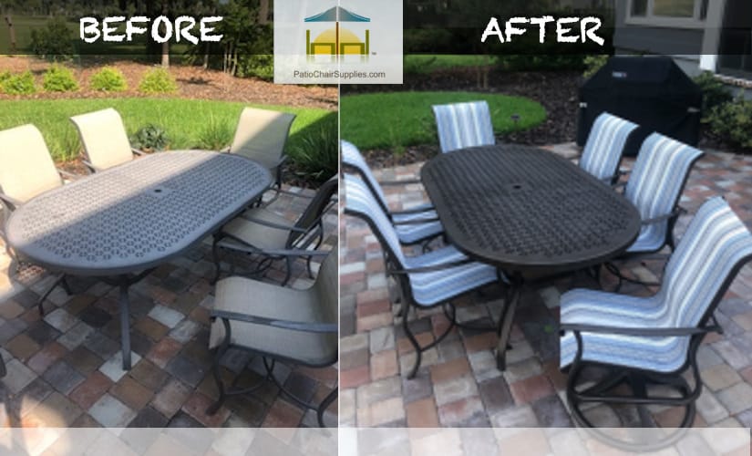 before and after sling chair repair